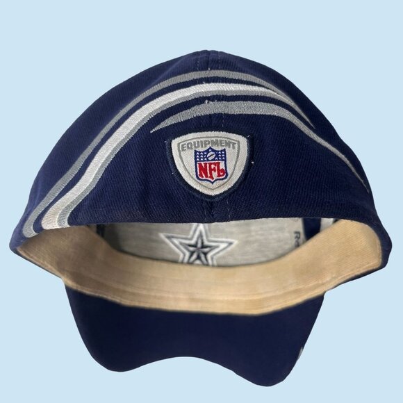 VTG 90s Dallas Cowboy NFL Hat‎ Cap Mens Fitted Navy Blue Reebok White Flames - Picture 8 of 9